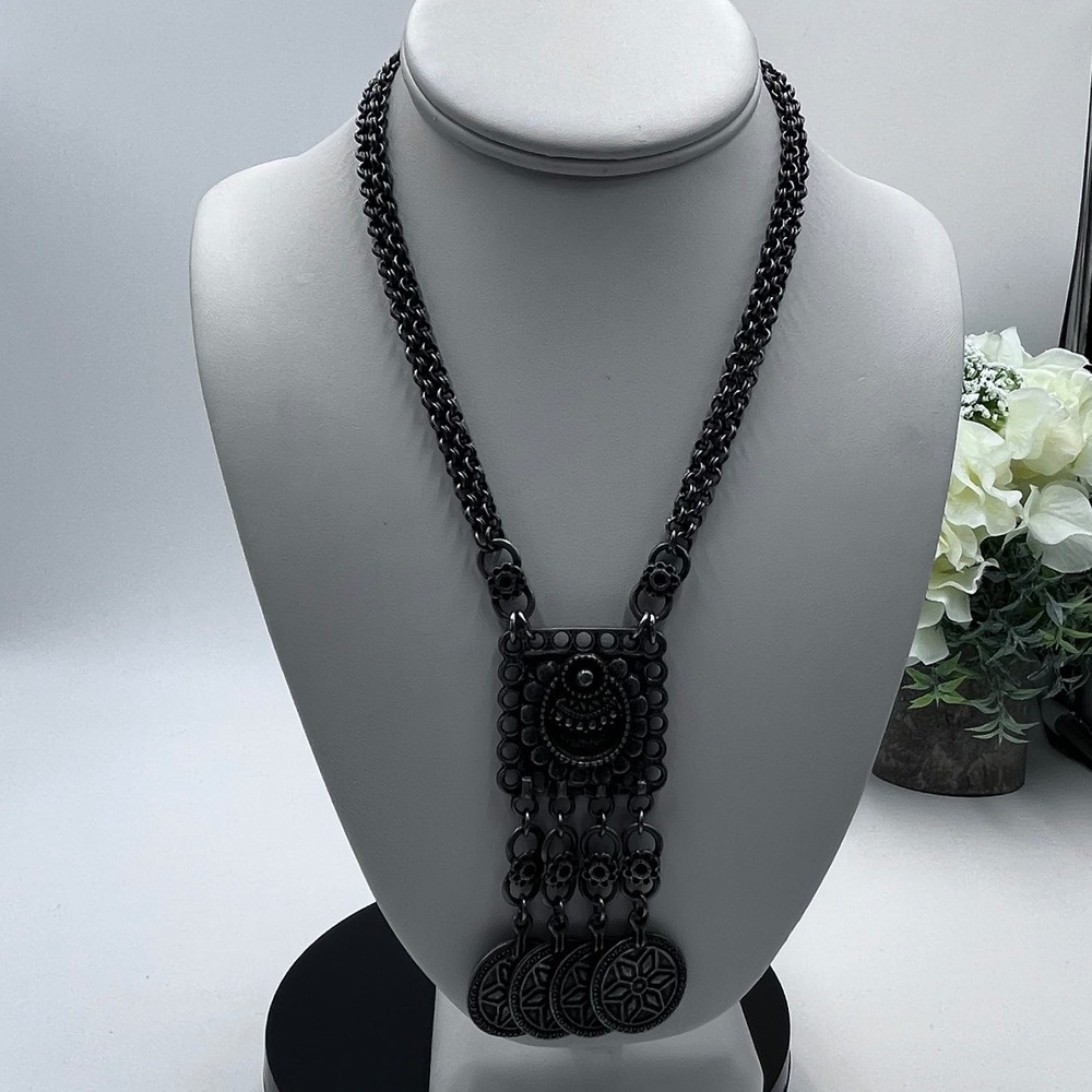 Ben-Amun Vintage Antique Silver Ethnic Tassel Coin Necklace Egyptian Revival